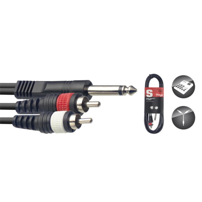 Cavo audio 3m 2xRca M/Jack 6,3 M MO