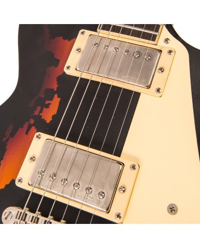 V100 ICON Distressed Black Over Sunburst