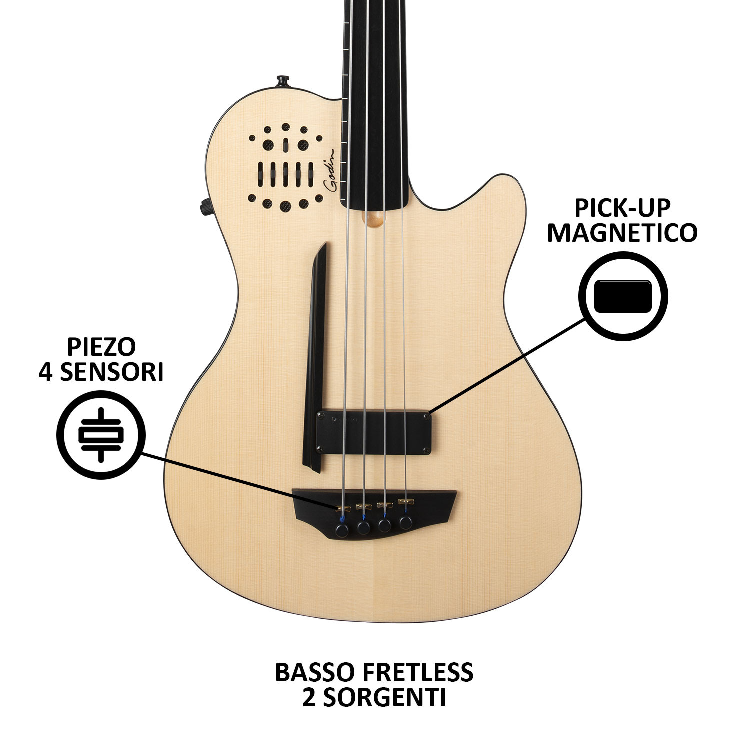 A4 ULTRA Semi-Acoustic Basses A/E Fretless Natural