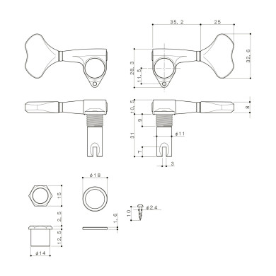 Meccaniche Basso 2L+2R Black Chrome