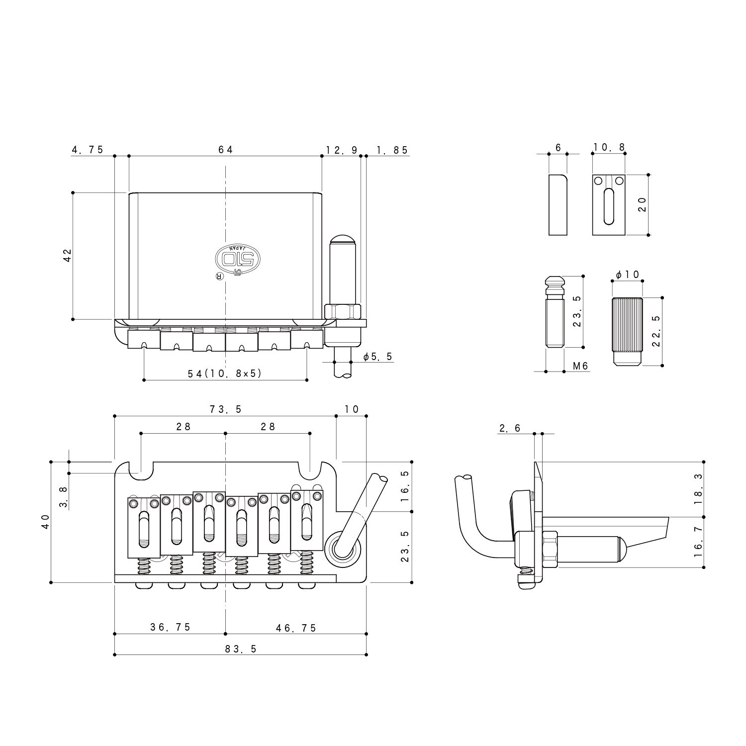 Ponte Tremolo 6 Corde Black