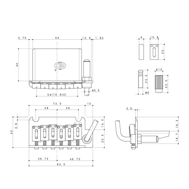Ponte Tremolo 6 Corde Black Chrome