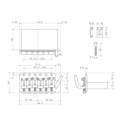 Ponte Tremolo 6 Corde Chrome