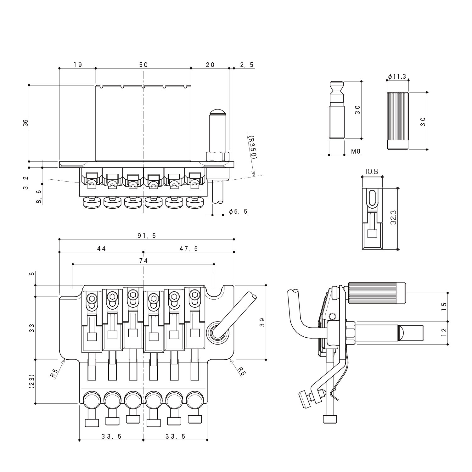 Ponte Locking Tremolo 6 Corde Black