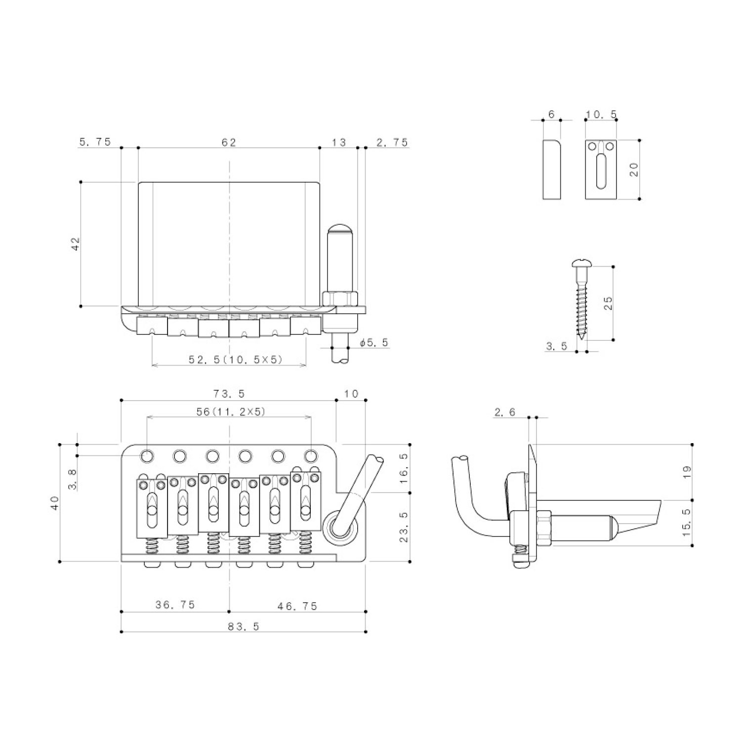 Ponte Tremolo 6 Corde Black
