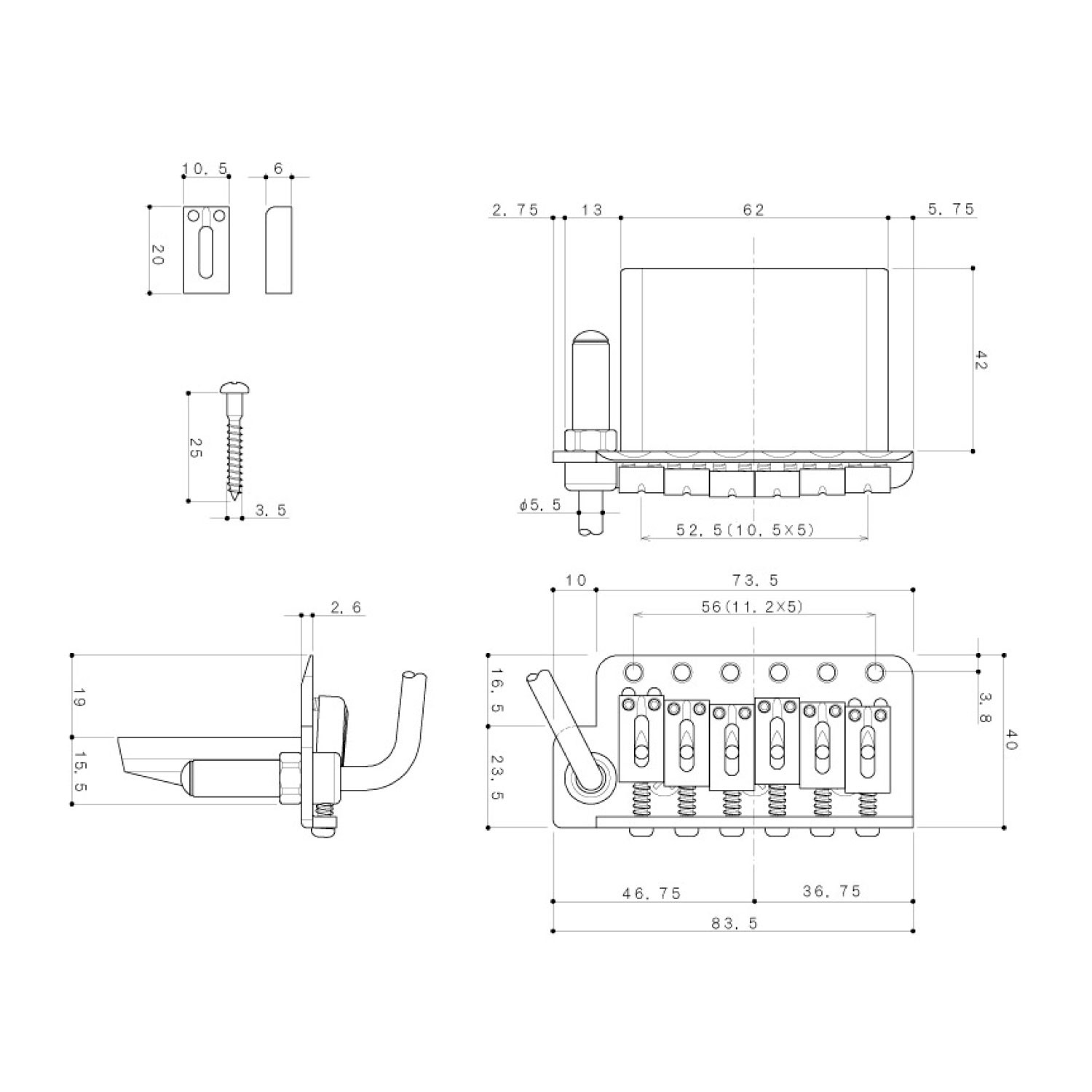 Ponte Tremolo 6 Corde Lefty Chrome