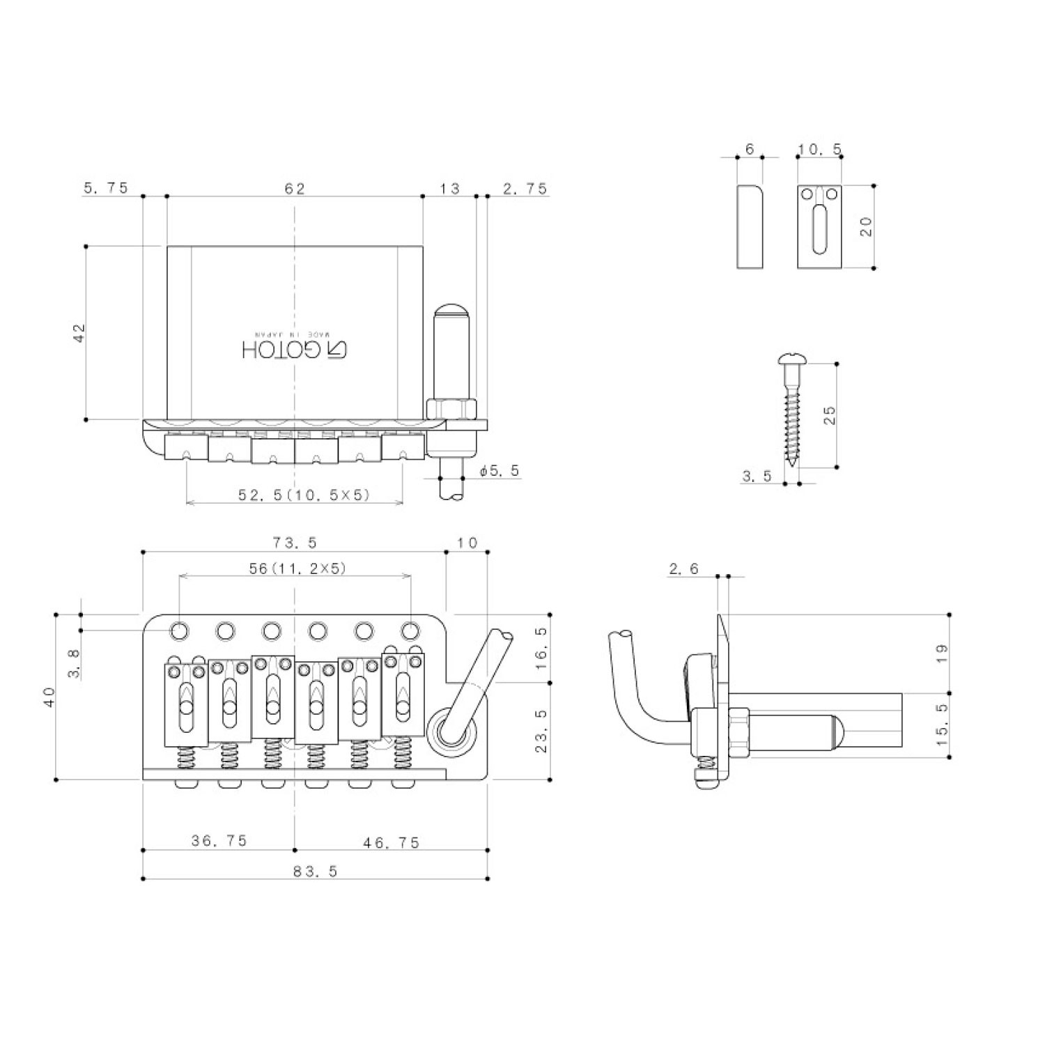 Ponte Tremolo 6 Corde Black