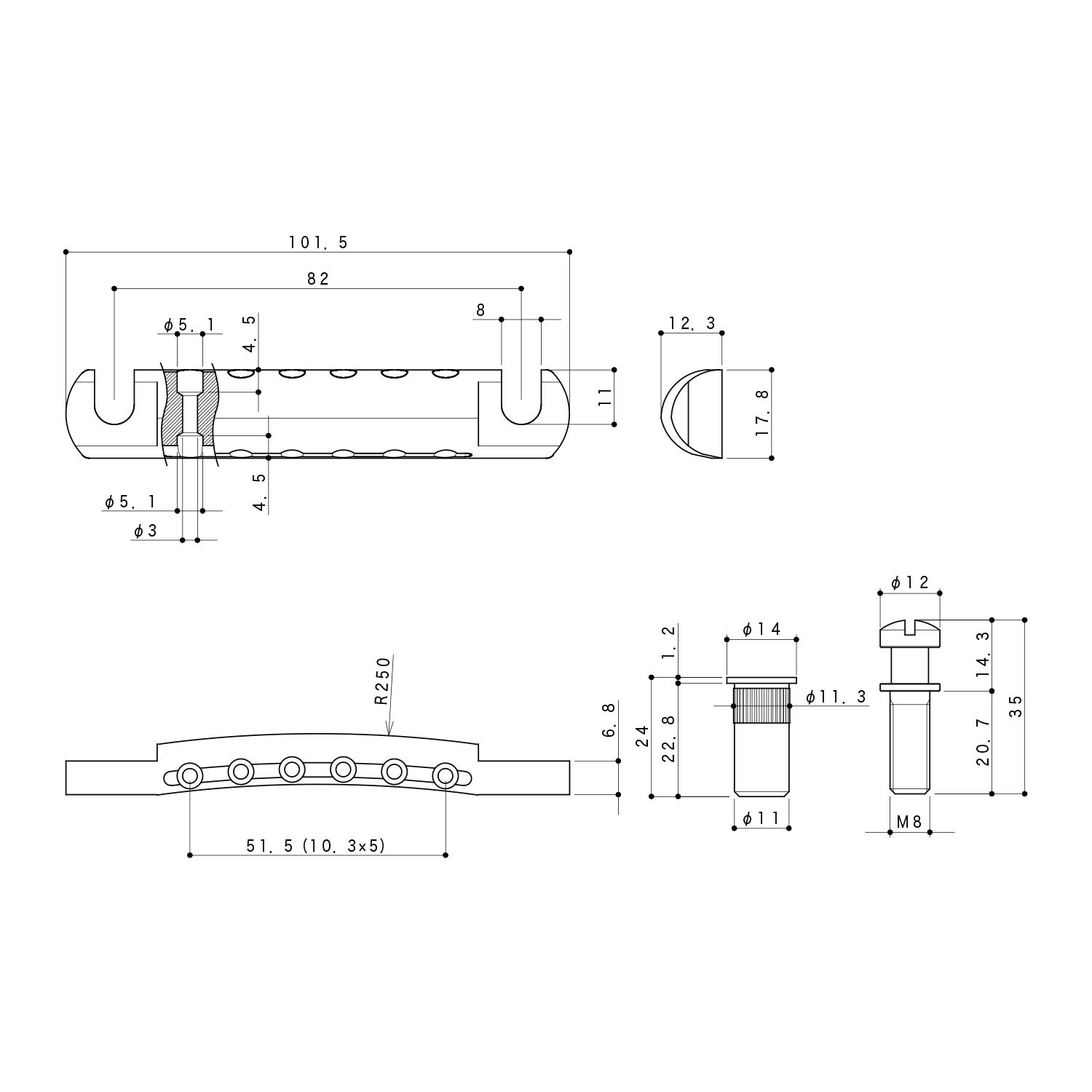 Stop Tailpiece 6 Corde Gold