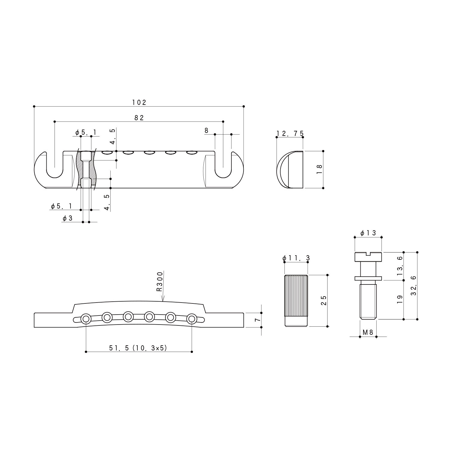 Stop Tailpiece 6 Corde Black