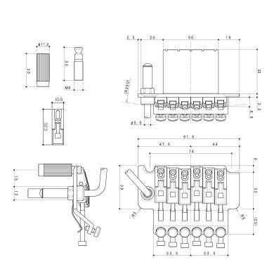Ponte Locking Tremolo 6 Corde Lefty Chrome