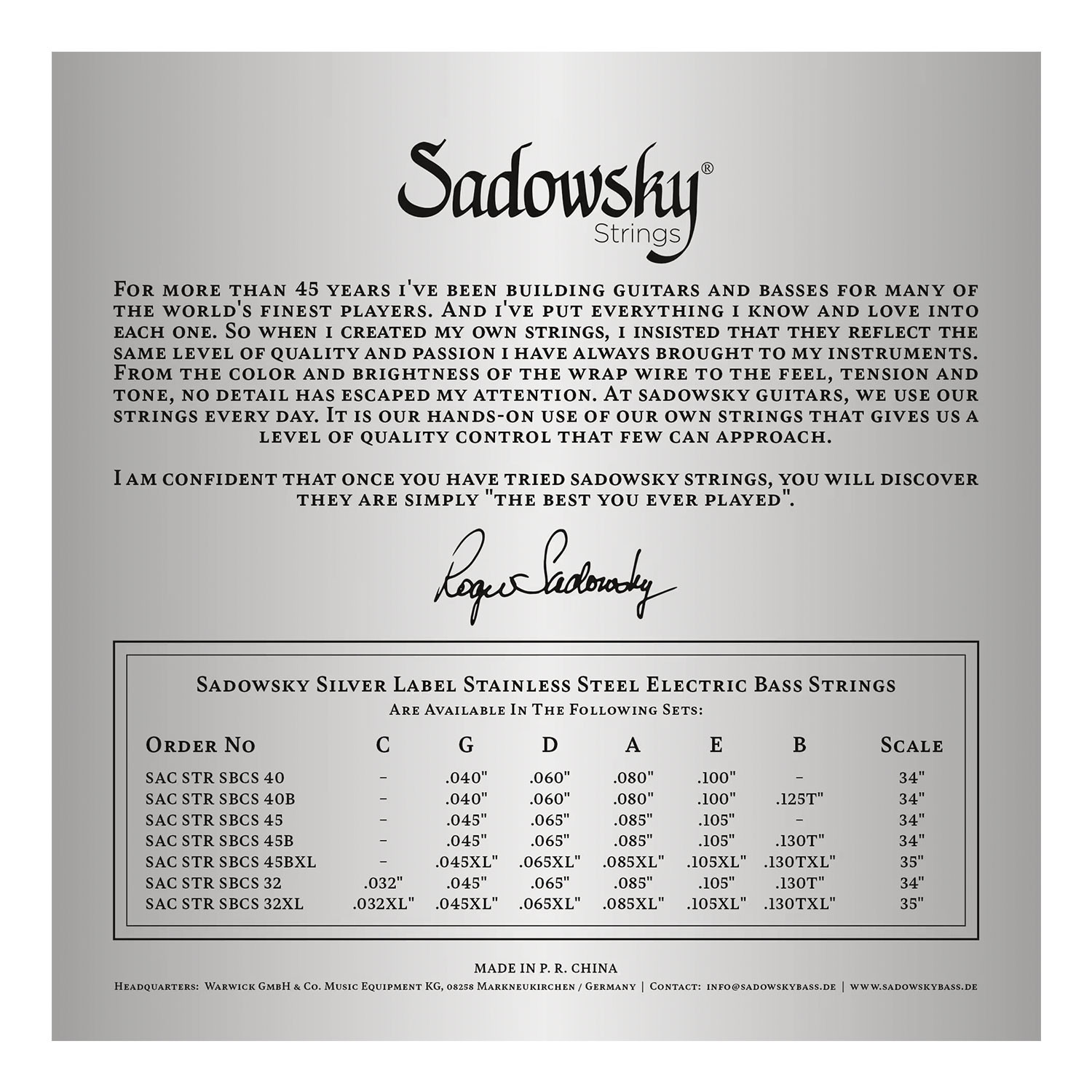 Silver Label Basso Elettrico 4 St 040-100 Nickel