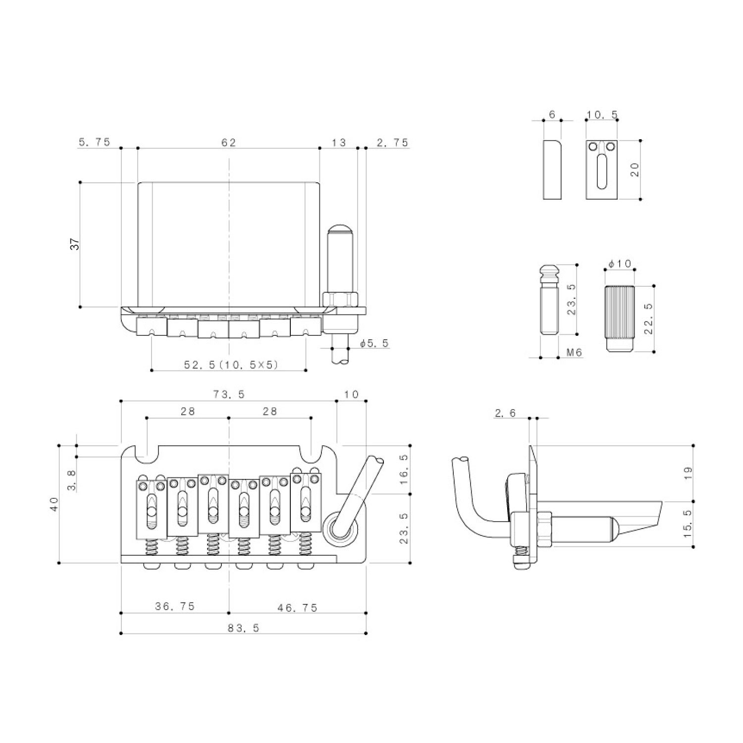 Ponte Tremolo 6 Corde Black