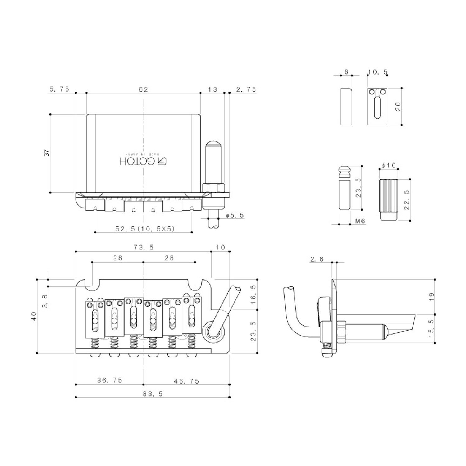 Ponte Tremolo 6 Corde Black