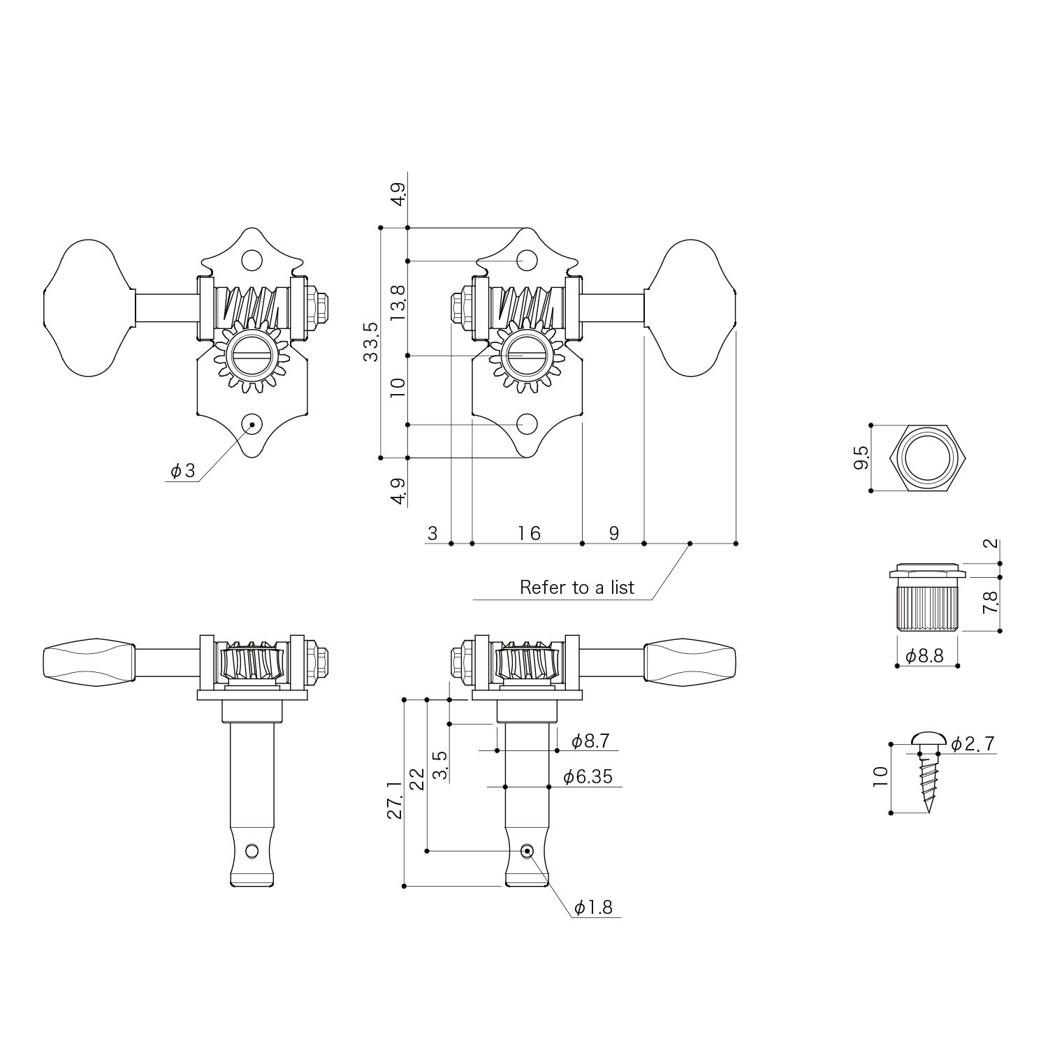 Meccaniche Acustica 3L+3R Brass