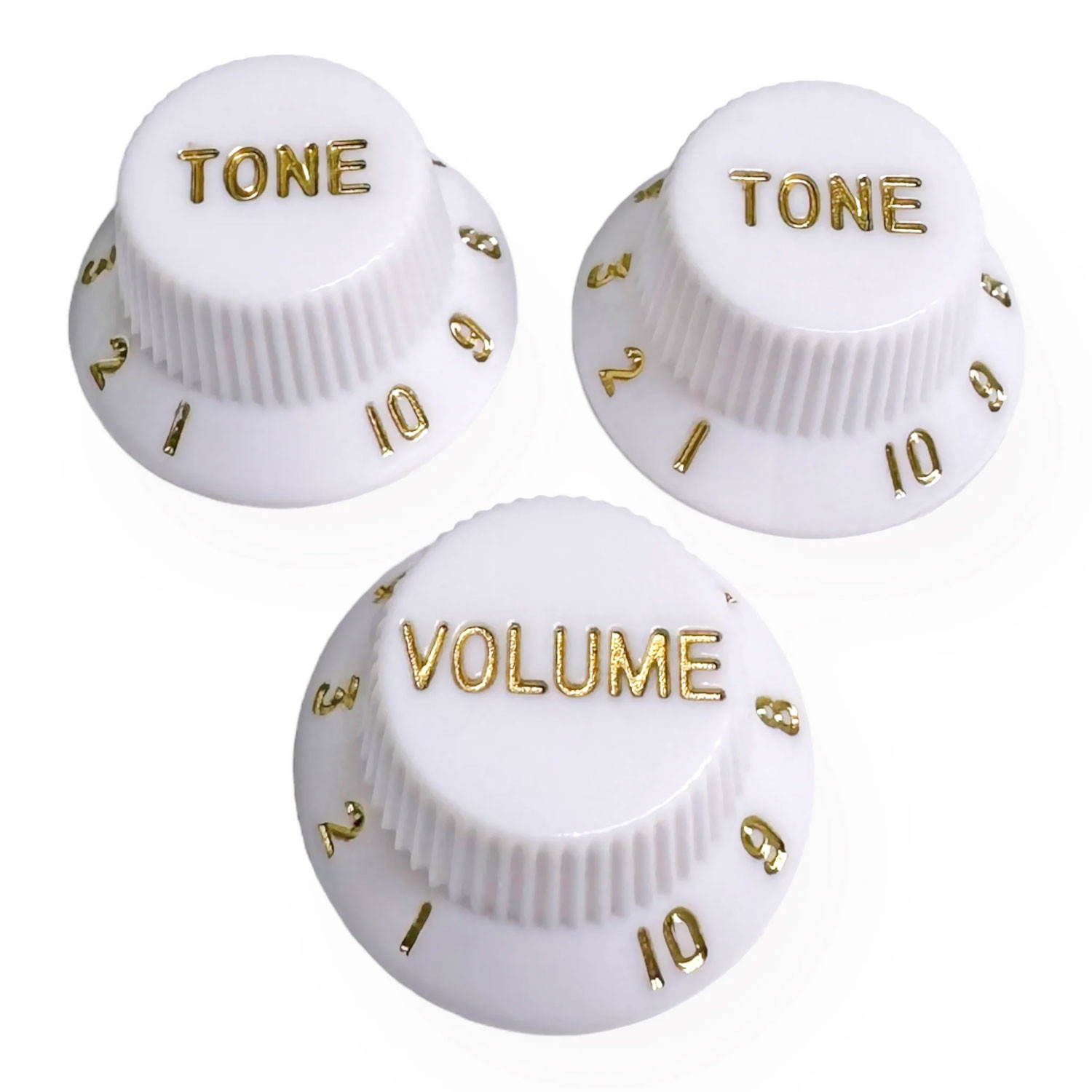 Knob Strat Style lefty white/gold font 3pcs