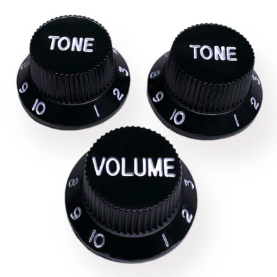 Knob Strat Style black/white font 3pcs