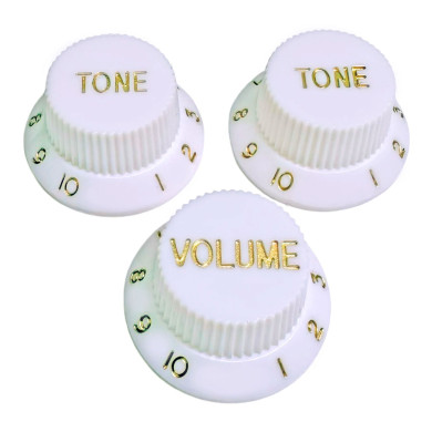 Knob Strat Style white/gold font 3pcs