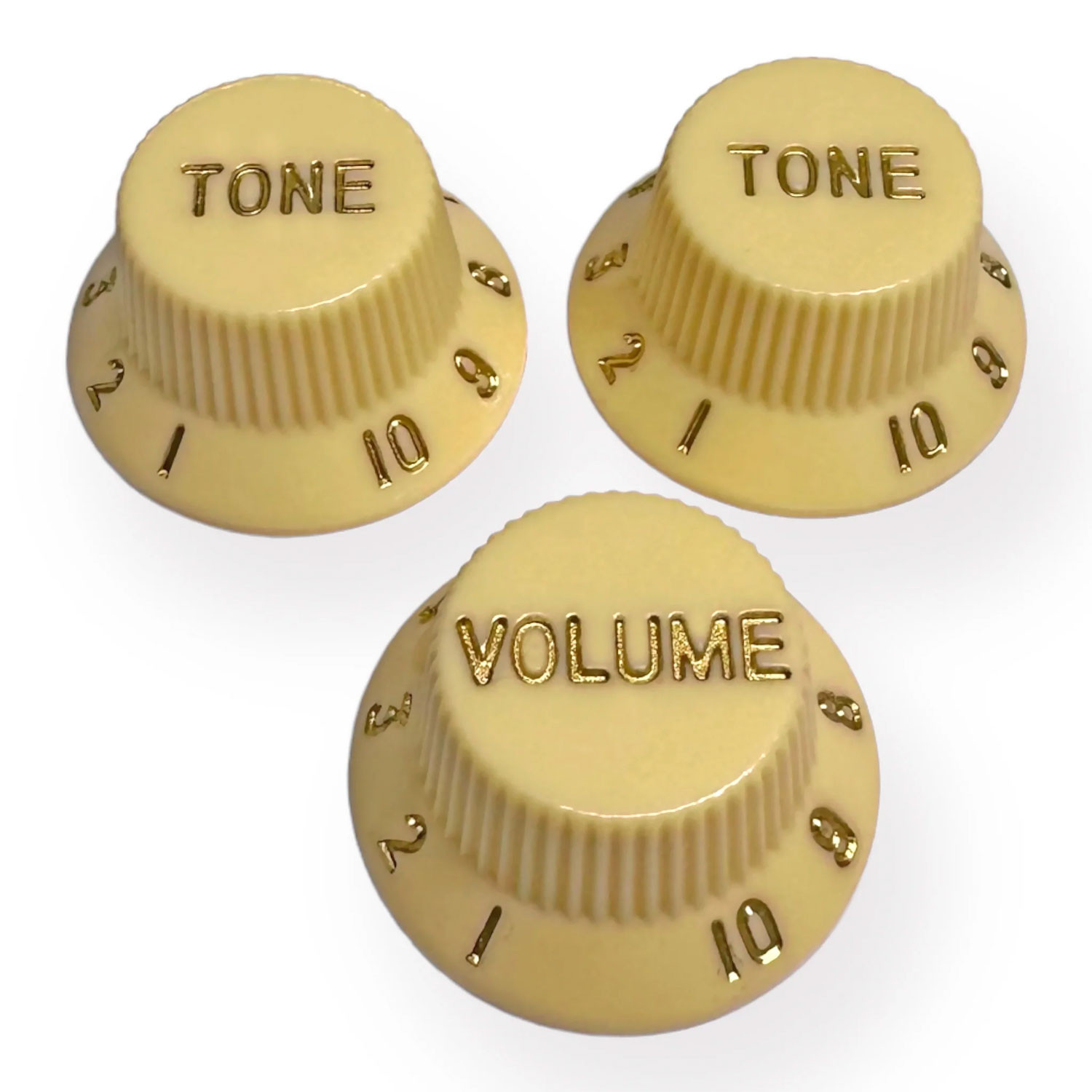 Knob Strat Style lefty aged white/gold font 3pcs