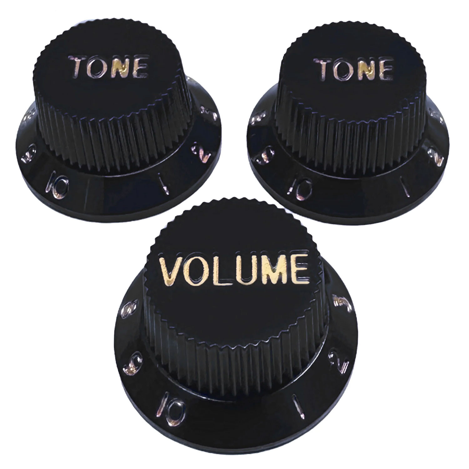 Knob Strat Style black/gold font 3pcs