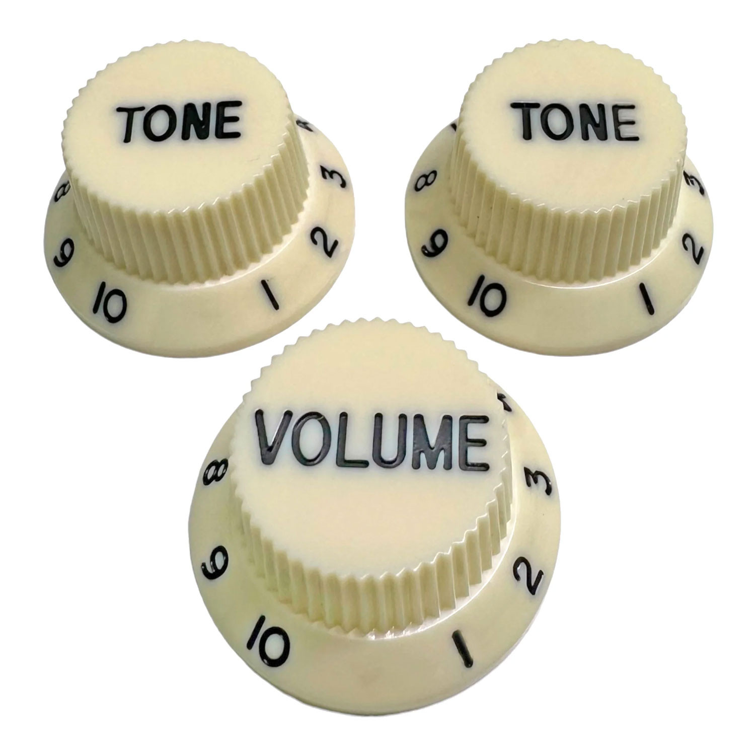 Knob Strat Style parchment/black font 3pcs