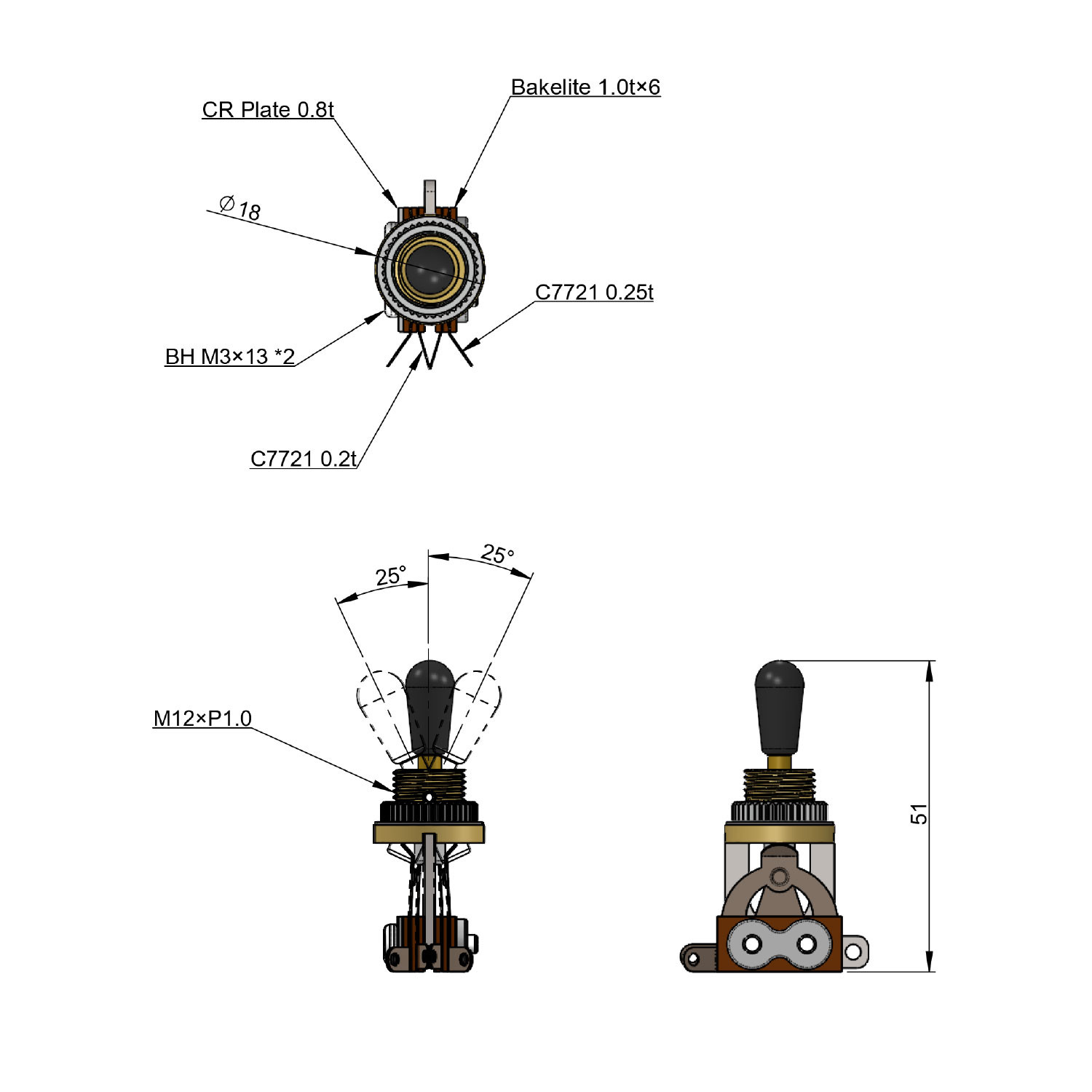 Toggle switch 3way 4 pole nickel