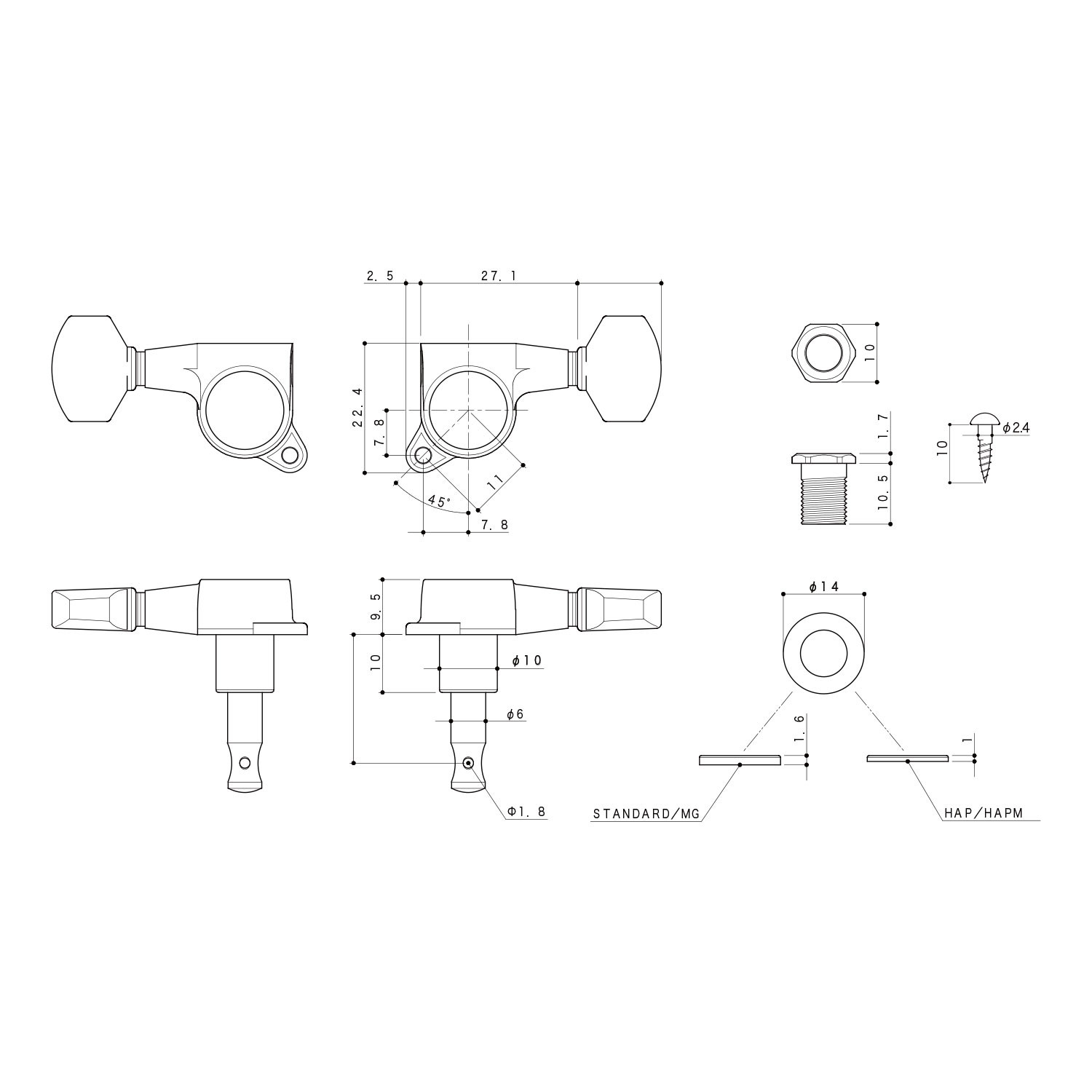 Meccaniche Standard 3L+3R Black Chrome