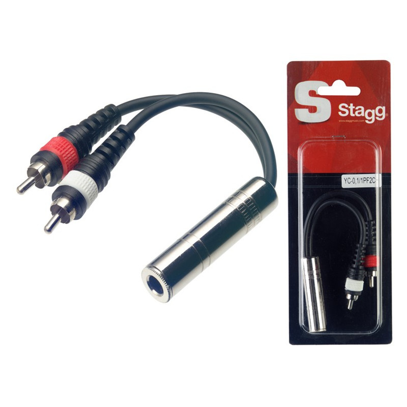 Cavo adattatore 0,1m 2xRca M/Jack 6,3 F MO