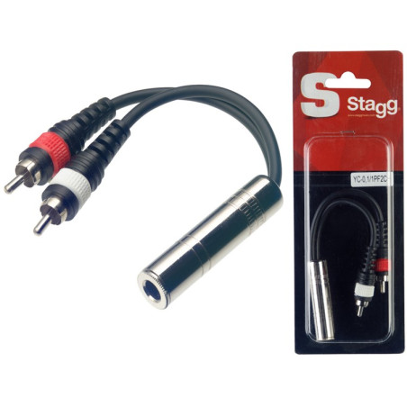 Cavo adattatore 0,1m 2xRca M/Jack 6,3 F MO