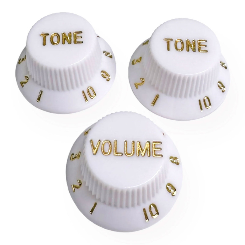 Knob Strat Style lefty white/gold font 3pcs