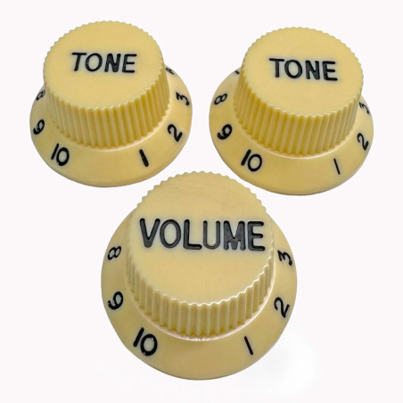 Knob Strat Style aged white/black font 3pcs