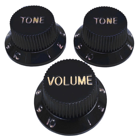 Knob Strat Style black/gold font 3pcs